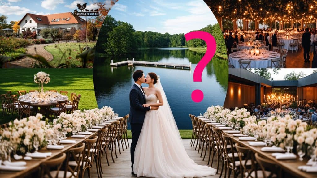 Heiratsantrag-ideen: 10 heiße tipps für einen heiratsantrag, um den erfolg zu sichern 13 Ein Hochzeitspaar am Seeufer, umgeben von Hochzeitslocations für Tages- und Abendessen.