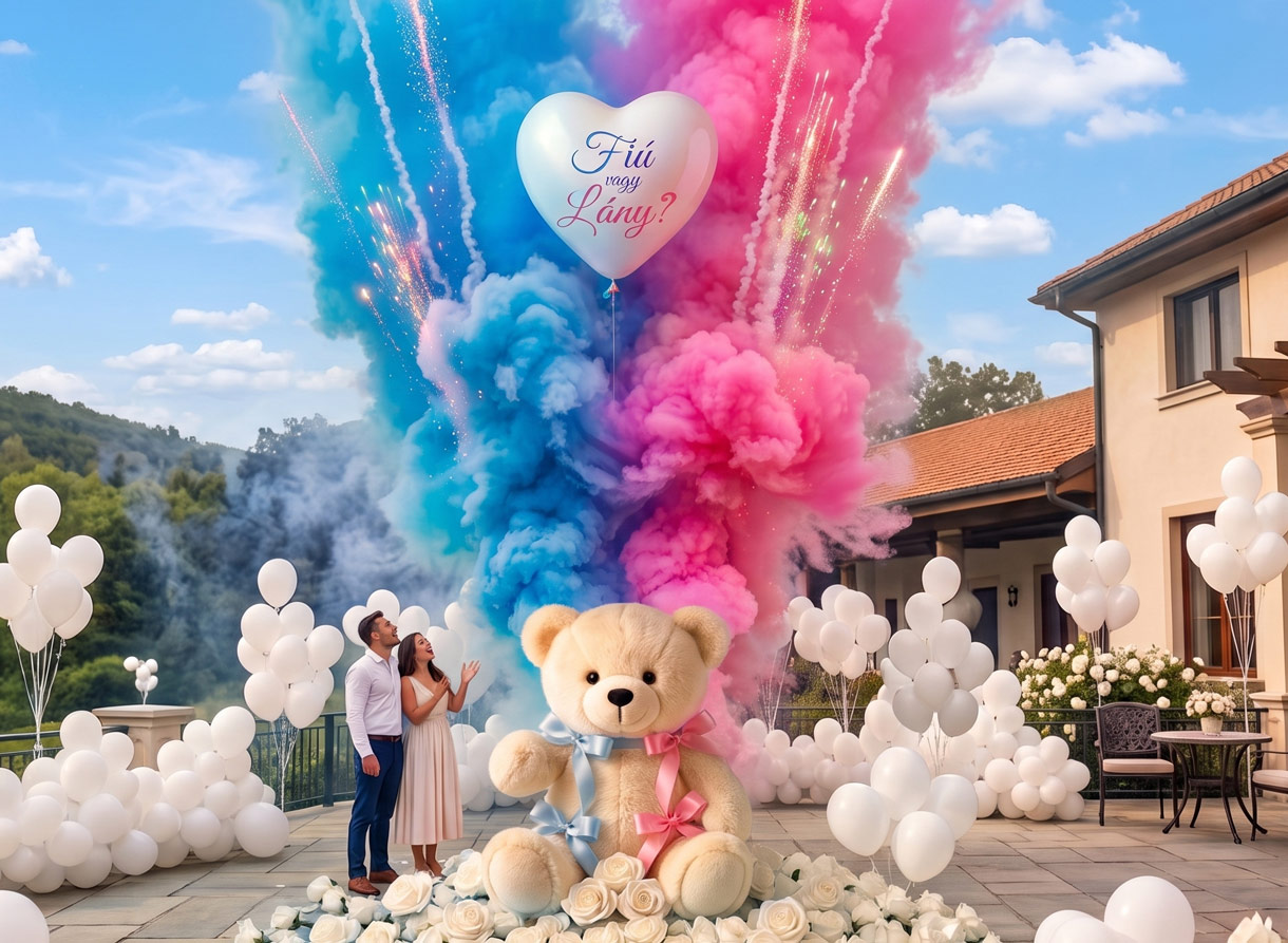 Gender Party - Fiú vagy Lány? Kék vagy Rózsaszín füstbomba a baba nemének felfedezéséhez