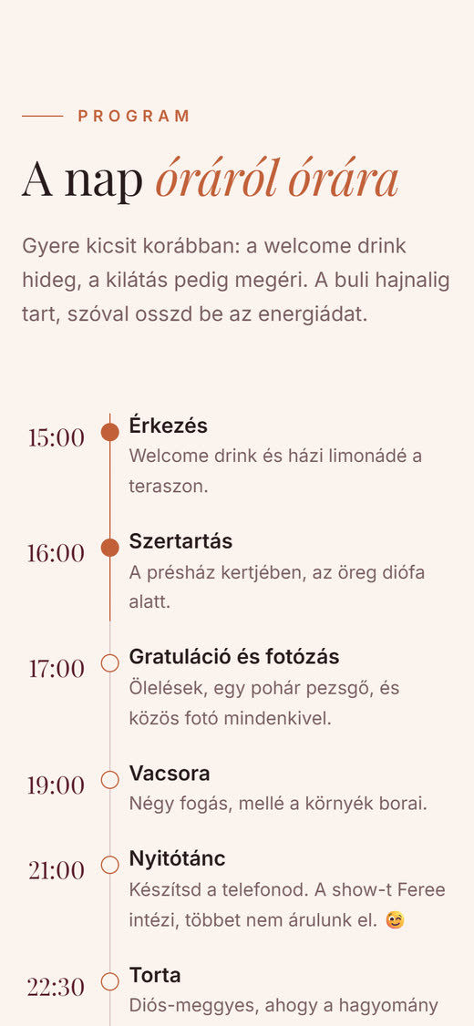 Online esküvői meghívó 14 Online esküvői meghívó mobilon: menetrend óráról órára