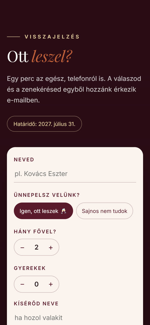 Online esküvői meghívó 16 Online esküvői meghívó mobilon: visszajelzés zenekéréssel